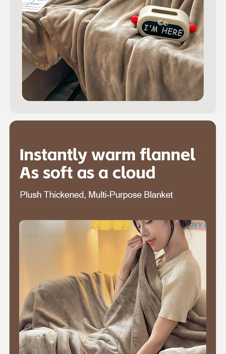 Solid Color Soft Flannel Sofa Throw Blanket Cozy Multi-Purpose Plush Blankets for Bed Travel Office Nap Single Double Bed Sheet