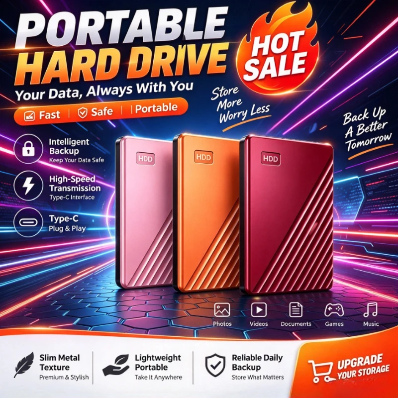 2.5 Inch External Hard Drive,Fast Data Transfer, Multi‑Device Compatible Portable HDD Durable Storage Disk for Data Backup