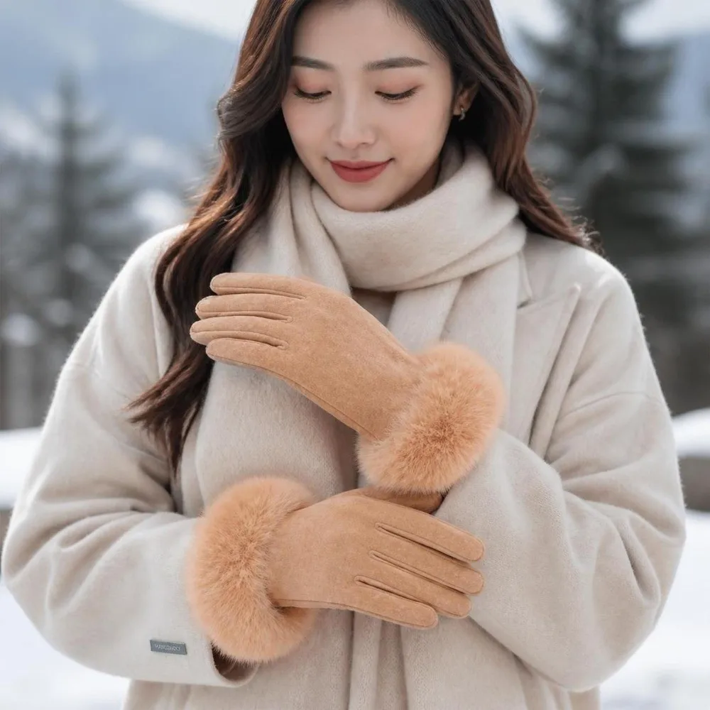 Solid Color Touch Screen Gloves Waterproof Elastic Stretch Full Finger Gloves Insulated Thick Plush Inner Warm Windproof Gloves