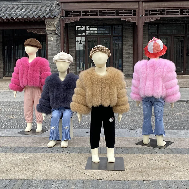 معطف فرو الثعلب المقلد لعام 2025 معطف فرو دافئ وسميك للأطفال