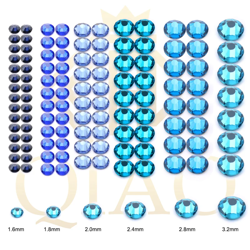 SS6-SS30 Non Hotfix Rhinestones FlatBack Crystal Glass Blue Color Set Glue On Rhinestone For Nail Phone Art Clothes Decoration