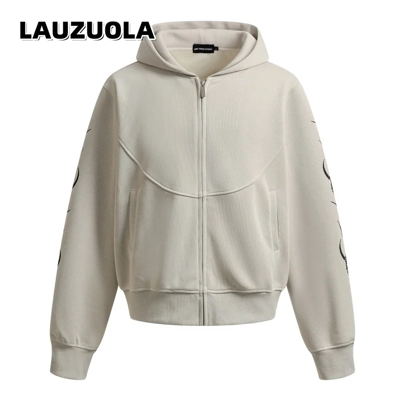 Men's Gothic Print Zip Up Hoodie High Street Oversized Hooded Sweatshirt Casual Streetwear Jacket for Men 2026 New Arrival