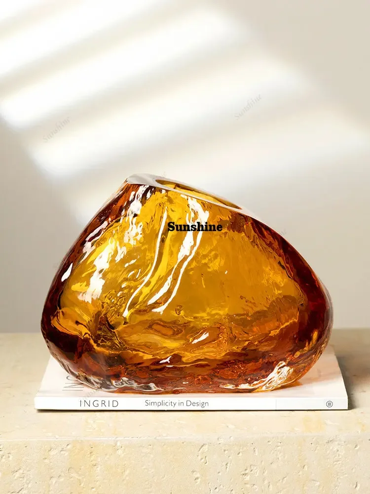 Premium Amber Volcanic Stone Glazed Vase Ornament Living Room Flower ArrangementTJ