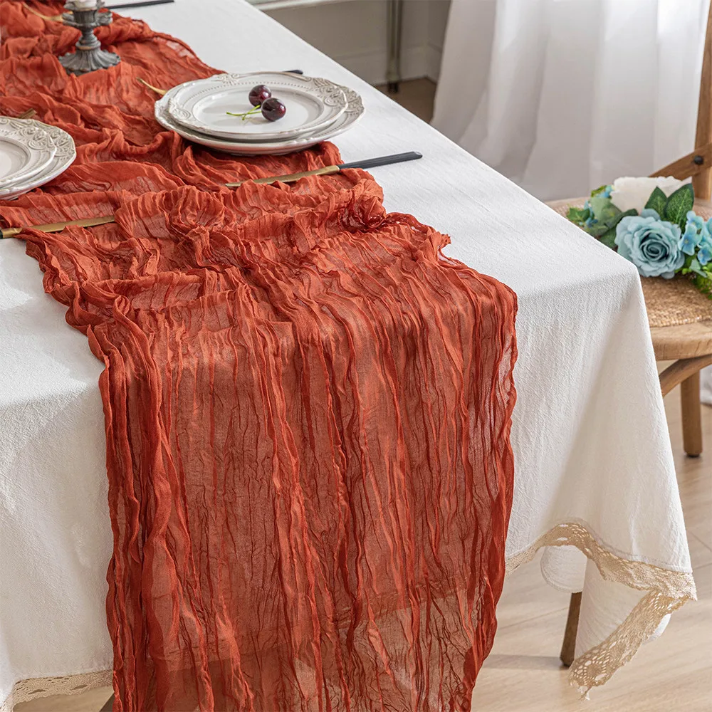 

Gauze Table Runner Semi-Sheer Crinkle Table Runner Boho Rustic Decorations For Wedding Reception Bridal Shower Holiday Party