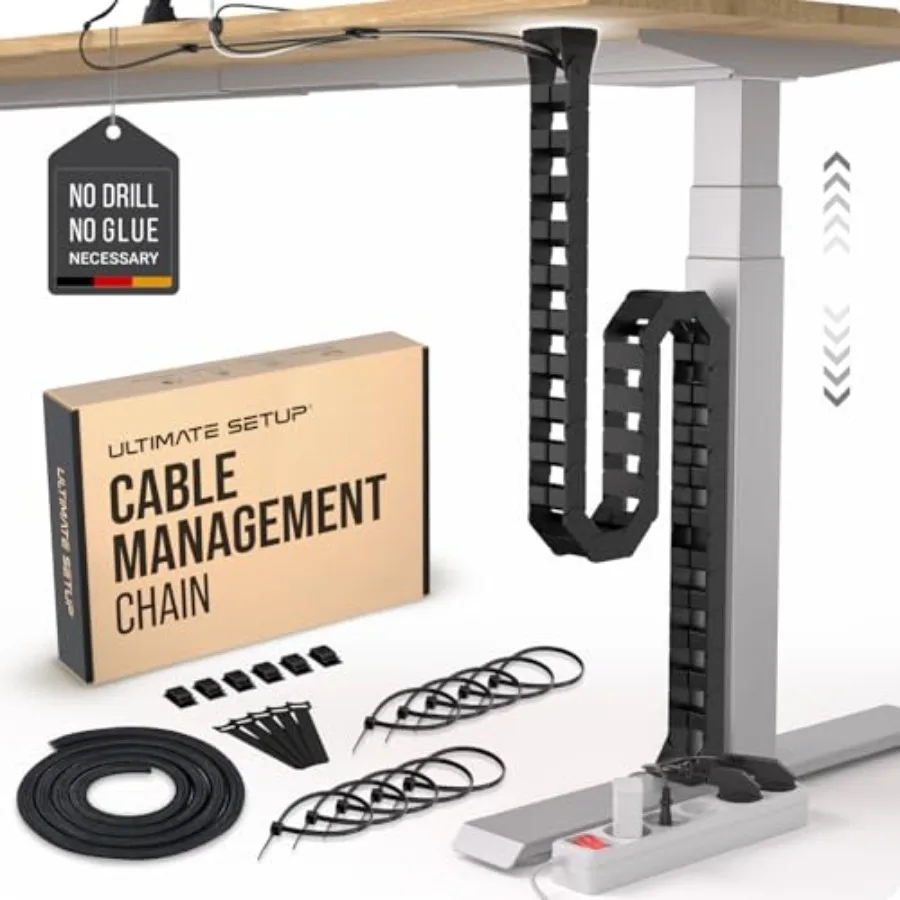 Under Desk Cable Management Vertebrae - Perfect for Sit Stand Desk - Wire Management - Adjustable Length - Flexible Cable Spine