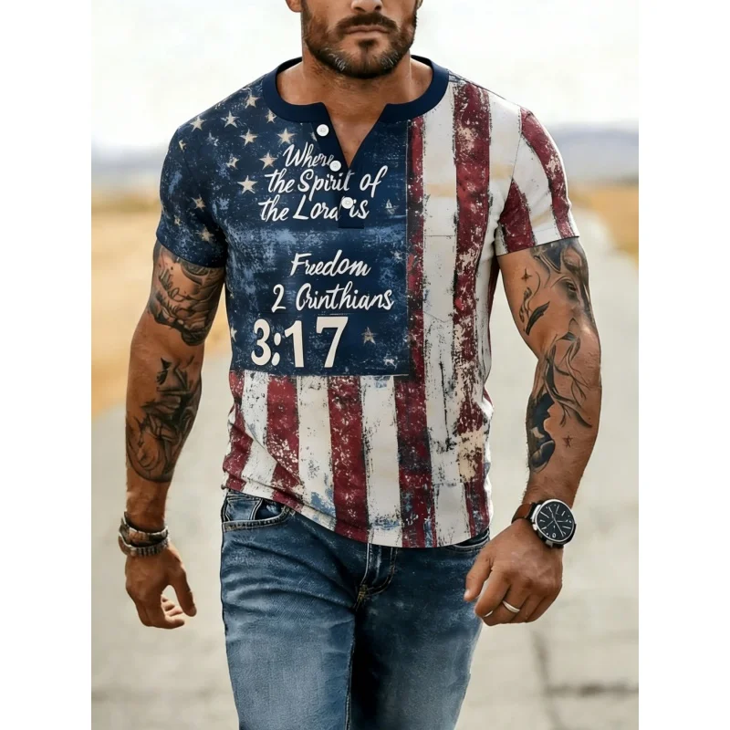 United States Pattern Grandpa Shirt For Men 250th Anniversary 3D Print T-Shirts Summer Street Tops Short Sleeve Tees Polo Shirts