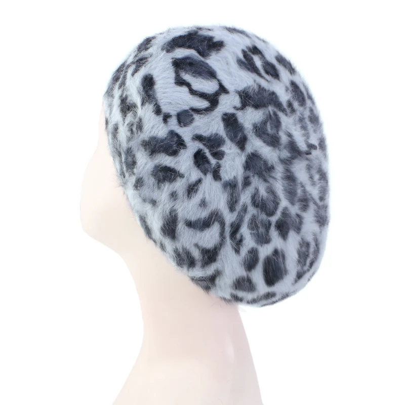 New Rabbit Fur Beret Hats Vintage British Style Leopard Print Painter Cap French Style Beanie hat Lightweight Berets For Women