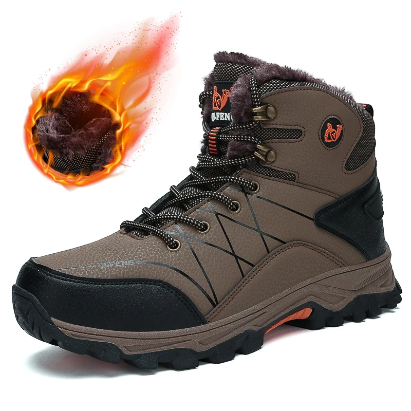 Autumn New High Top Sneaker Men Winter Plush Warm Snow Boots Outdoor Anti slip Wear resistant Mountaineering Hiking Footwear