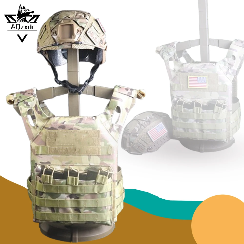 Children's Tactical Helmet Vest Equipment Airsoft Camouflage CS Suit Molle Plate Carrier Hunting Vest for Boys Birthday Gift