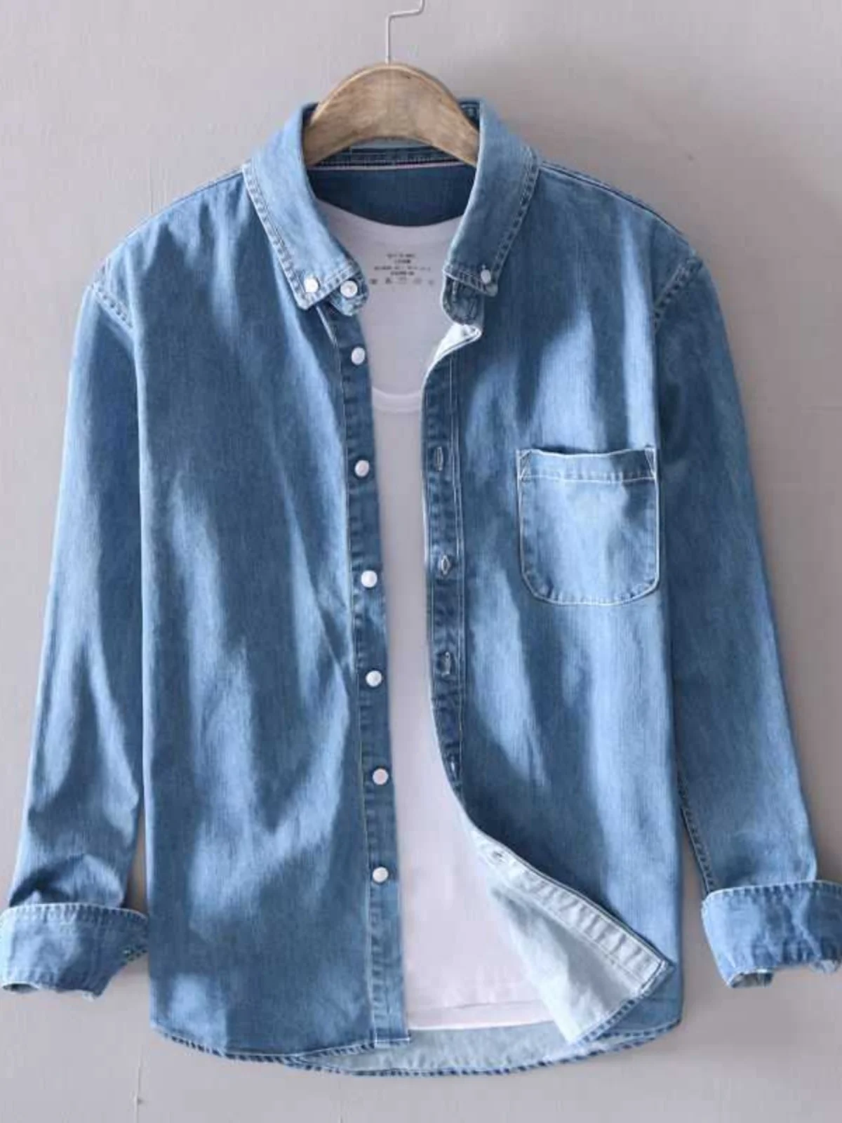 

Retro Waed Cotton Casual Loose Men's Long Sve Denim irt Spring Summer Autumn Trendy Outerwear Classic Color