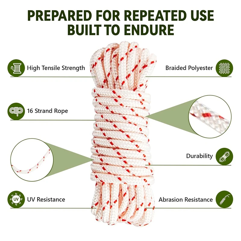 ABDJ-3Pack 10 Ft X 9/64In(3.5Mm) Tali Tarik dengan Pegangan Starter, Tali Kepang dengan Kekuatan Tarik Tinggi untuk Mesin Pemotong Rumput