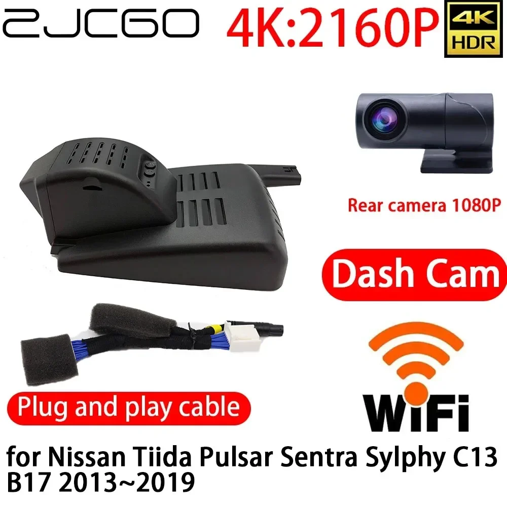 ZJCGO 4K DVR Dash Cam Wifi Front Rear Camera 24h Monitor for Nissan Qashqai Rogue Sport J11 Renault Kadjar 2013~2022