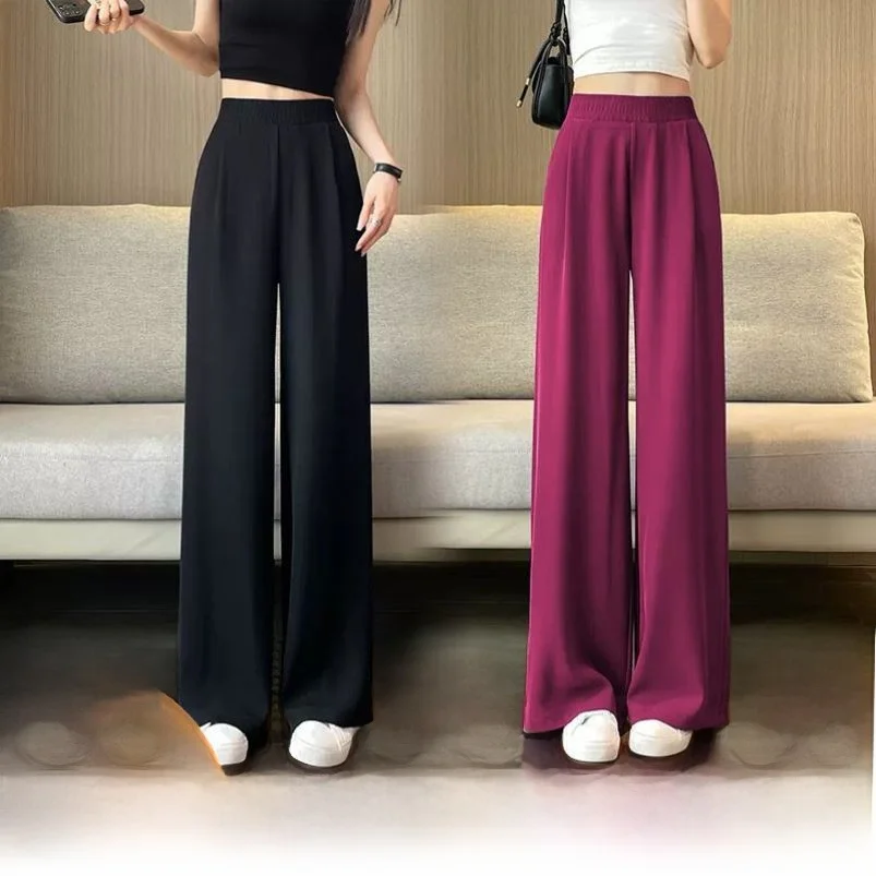 High Waist Straight Leg Suit Pants Women's Summer Thin Loose Casual Narrow Version Drapey Wide Leg Trousers Two-Piece Set