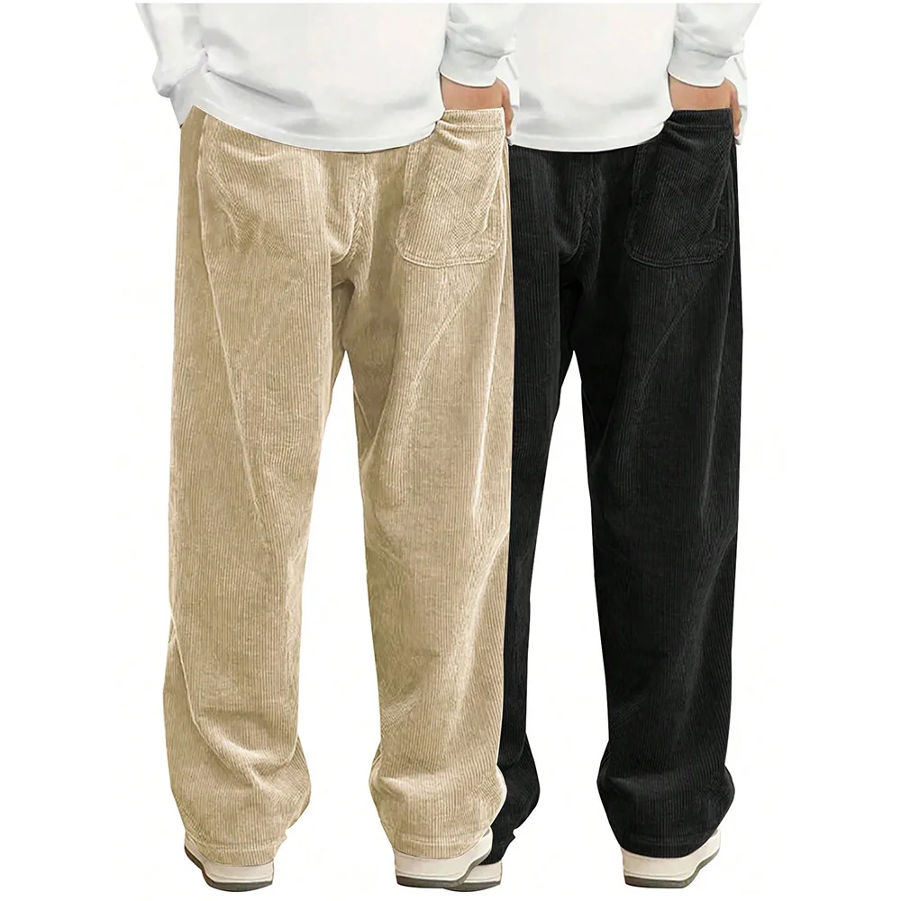 2027 Retro Vertical Striped Men's Pants Corduroy Casual Pocket Trousers Loose Baggy Pants Straight Sweatpants Outdoor Streetwear