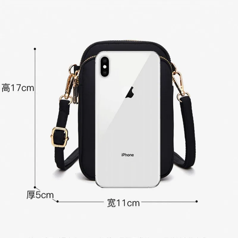 Damska mini torba Crossbody torby na ramię z zamkiem błyskawicznym torebka na telefon komórkowy pionowy wielofunkcyjny portfel czarne torby na ramię