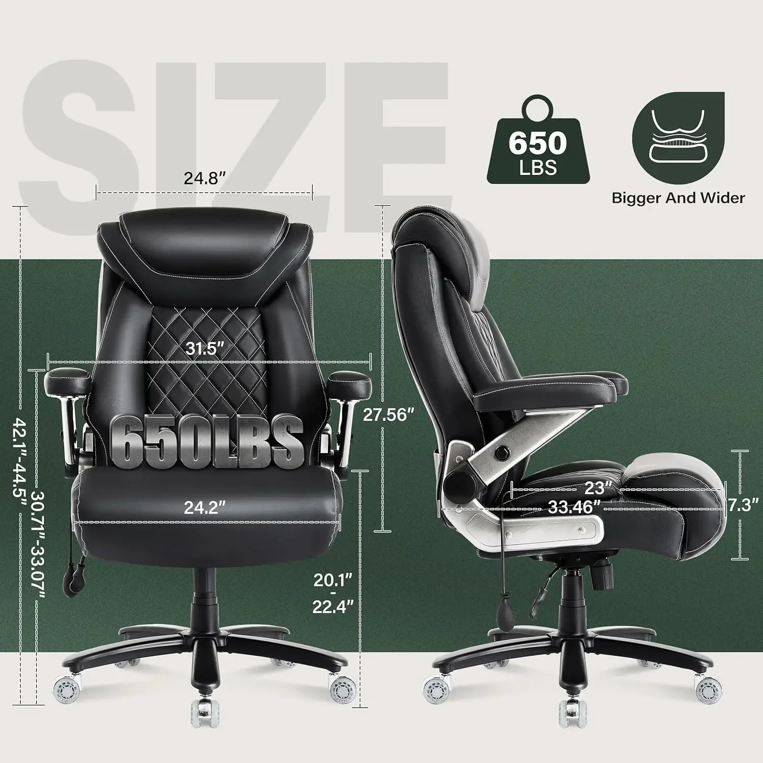 [High-Quality, Hot Deal!]Large Big and Tall Office Chair 650lbs with Thick Spring Cushion, 5D Flip Arm Ergonomic Executive Offic