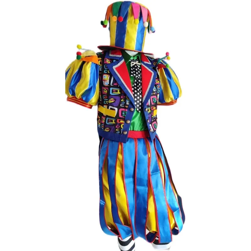 Sparkly Clown Costume Men Performance Suit Short Sleeve Playground Include Hat