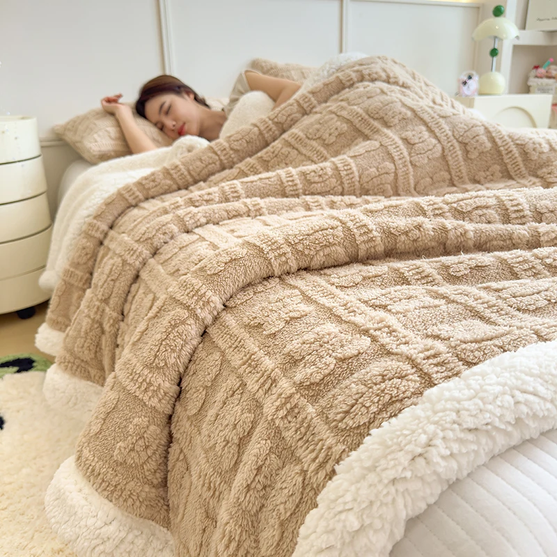

Jacquard Winter Thickened Warm Fleece Blanket Plush Velvet Luxury Blanket Warmth and Soft Comfortable Blanket for Bed Couch Sofa