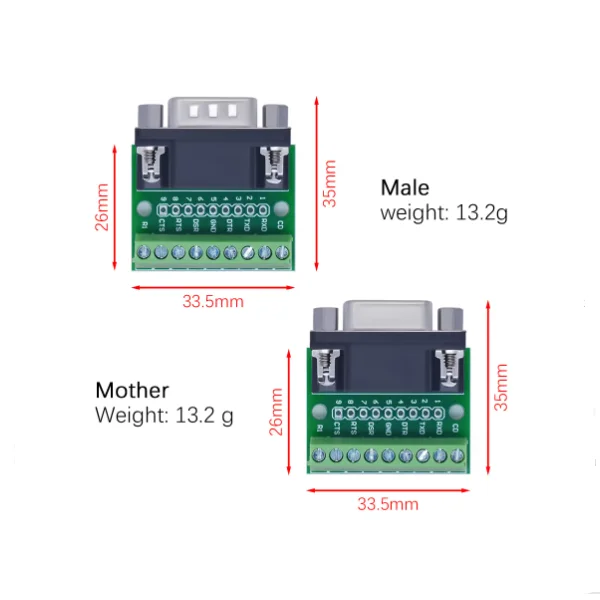 DB9 männlich weiblich seriell auf Klemmenblock 9-polig 9-Loch RS232 RS485 Konvertierungsplatinenmodul