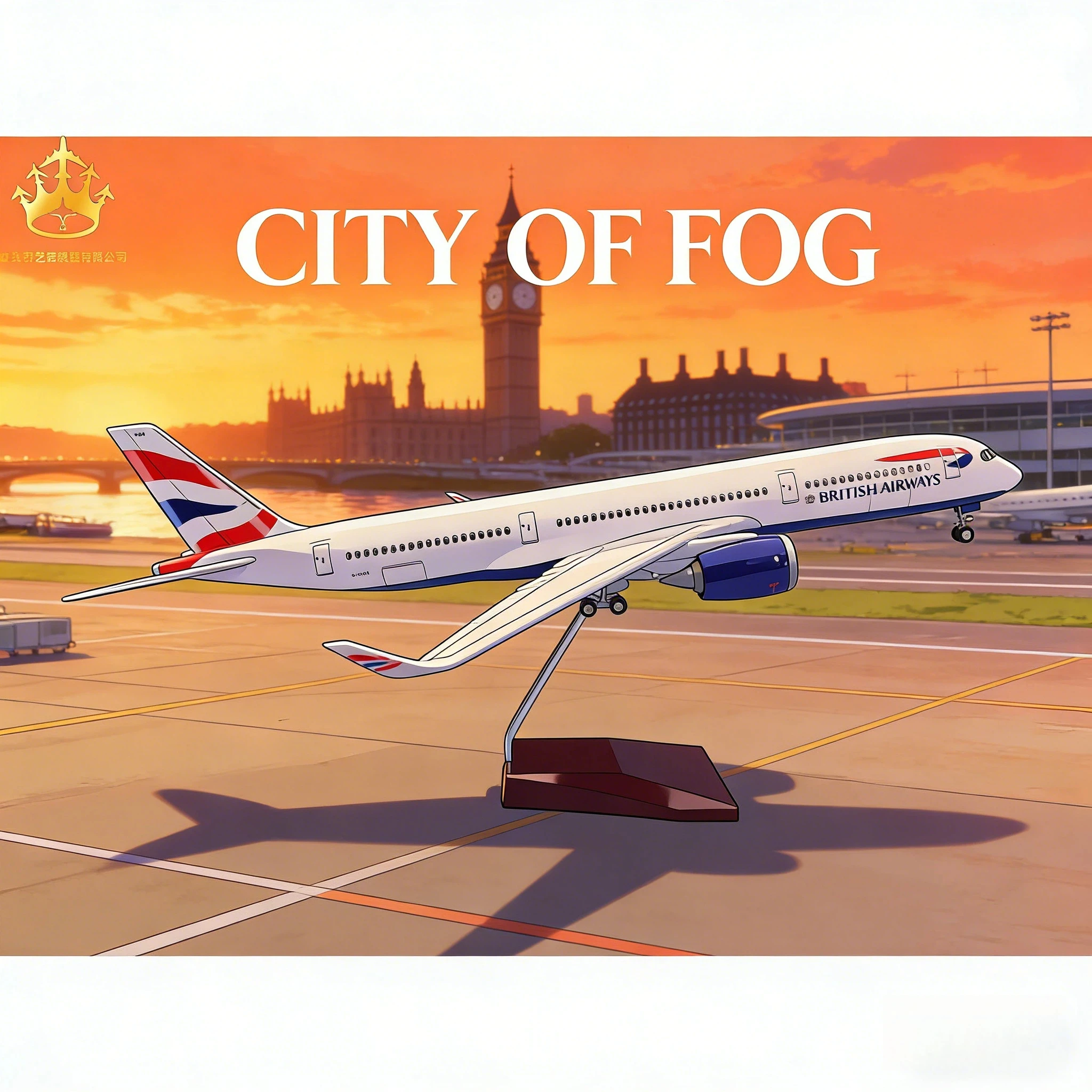 

Модель самолета Yiguan British Airways A350 со светодиодной подсветкой и колесами, статическая имитационная модель для коллекционеров авиации, настольное украшение