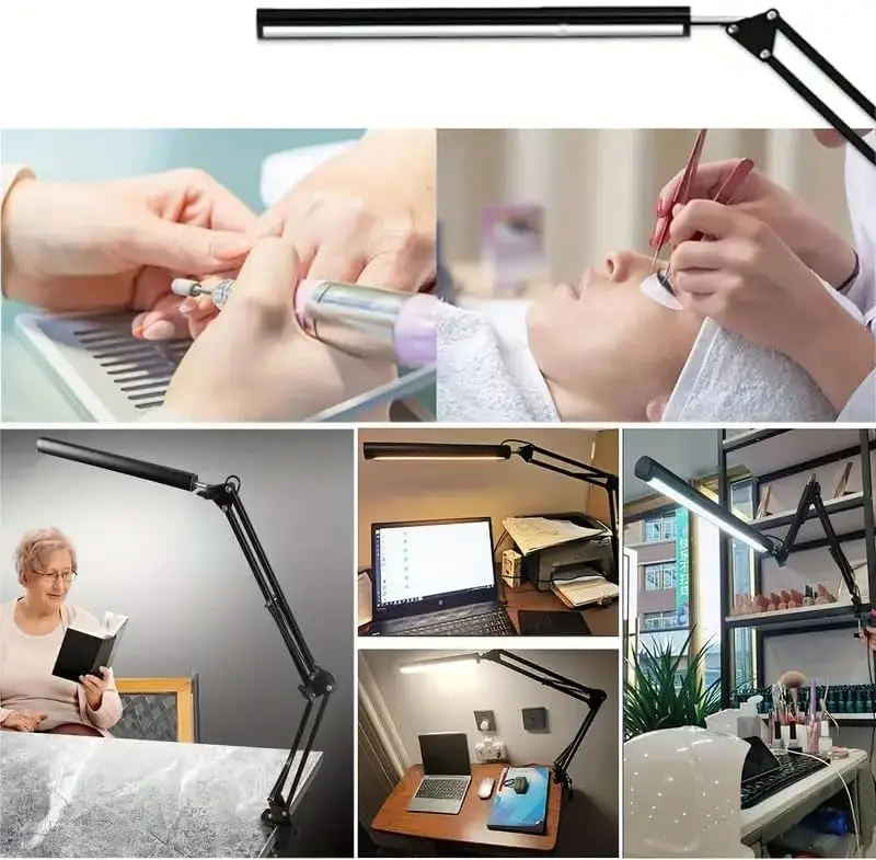 Folding Table Lamp Metal Clip Type Long Arm Dimmable Desk Lamp USB Plug For Living Room Study Office Computers Desk Reading