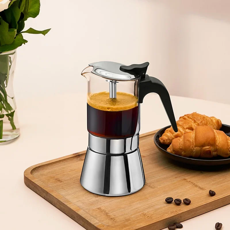 Cafeteras italianas Moka Pot, cafetera de acero inoxidable, máquinas, macetas de inducción, cafetera de vidrio, cocina, comedor, Bar, hogar