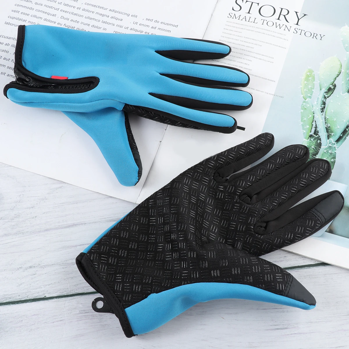 

Gloves Windproof Warm Warming Men Waterproof Thermal Screen Bike Riding Women Sky-blue and
