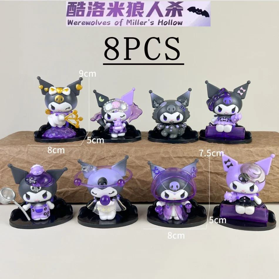 Caja ciega Sanrio Kuromi de 8 Uds., serie de adivinación de la suerte, bonita figura de acción, muñeca, bolsa sorpresa, juguete de modelos coleccionables para fanáticos