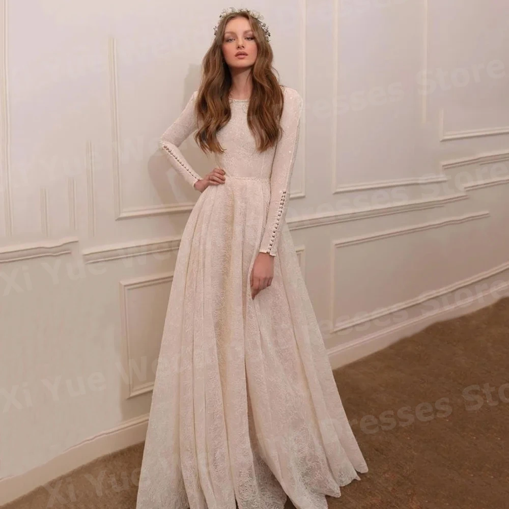 2025, luxuriöse A-Linie-Hochzeitskleider für Damen, O-Ausschnitt, Spitze, Applikationen, Vestido De Novia, Brautkleider, individuell gestaltet, langärmelig, Vestido