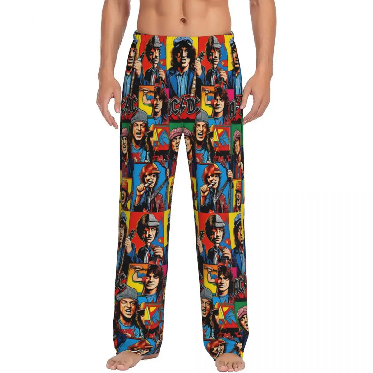 

Custom AC DC Heavy Metal Rock Music Band Pajama Pants Sleepwear Men's Elastic Waistband Sleep Lounge Bottoms with Pockets