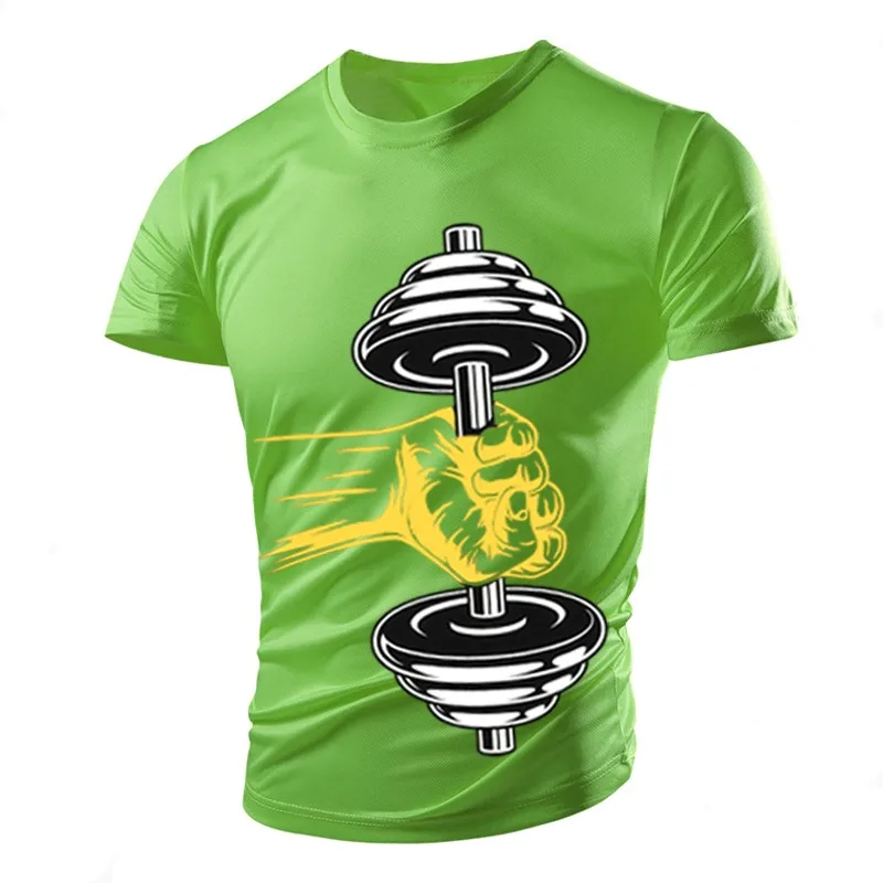 Summer Fitness Love Sports Dumbbells Muscular Man T-shirts Hip Hop