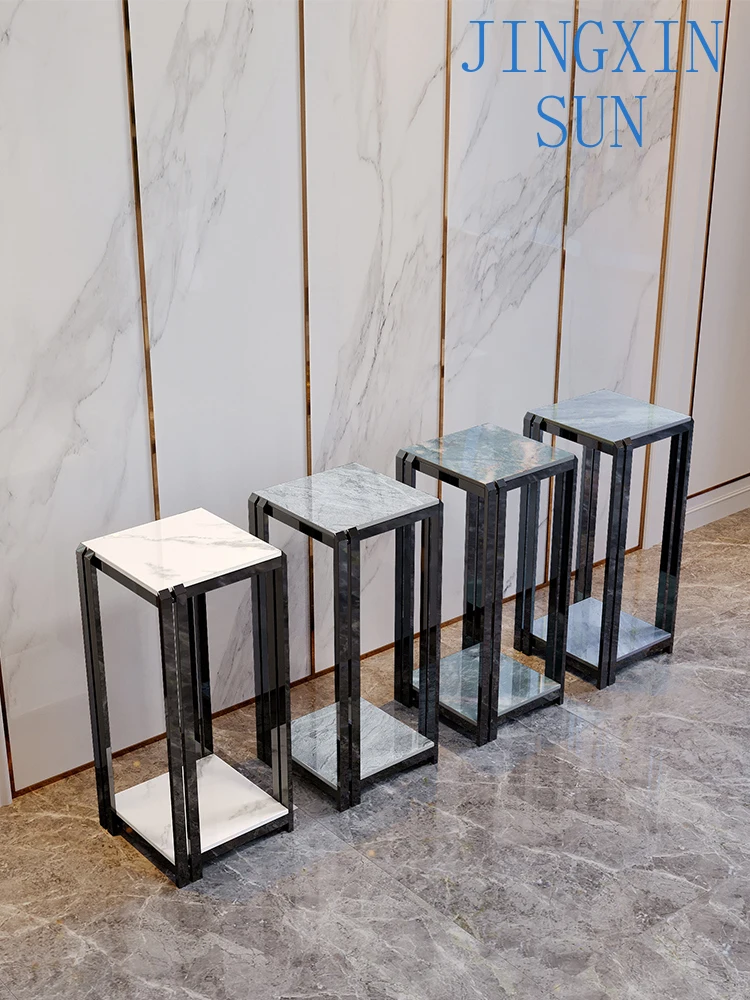 Miroir en acier inoxydable support de fleurs noir titane carré bord