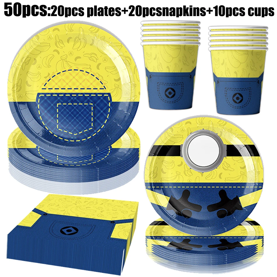 New Birthday Party Decoration For Kids Boy Girl Party Plates Banana Color Napkins Cups Gift Bag Tableware Balloon Supplies Setup view 5