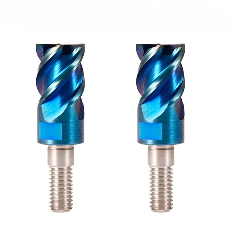 WOY HRC65 Tungsten Steel Hardness 4-Flute Blue Nano Coating Lock Tooth End Milling Cutter Head For CNC Milling Cutter Head