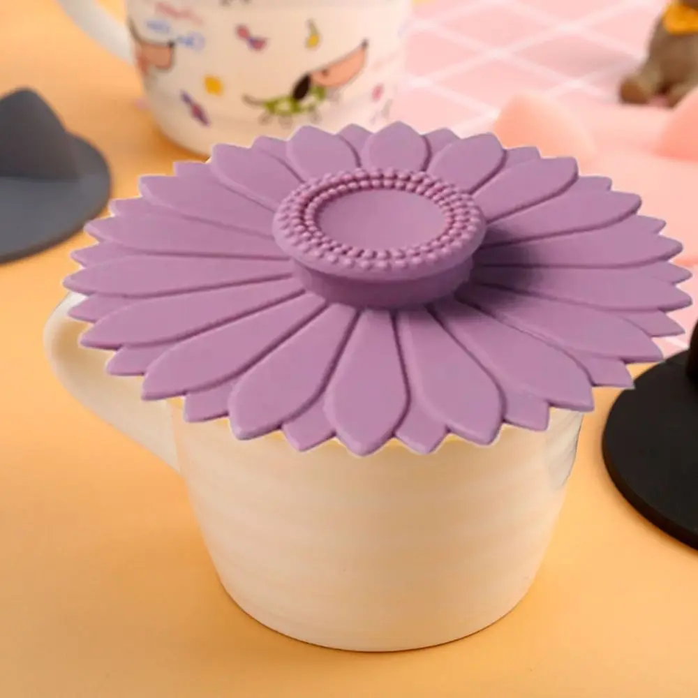 Seamless Sunflower Silicone Cup Lid Cup Accessories with Handle Sealed Cup Cover Dust-proof Leakproof Glass