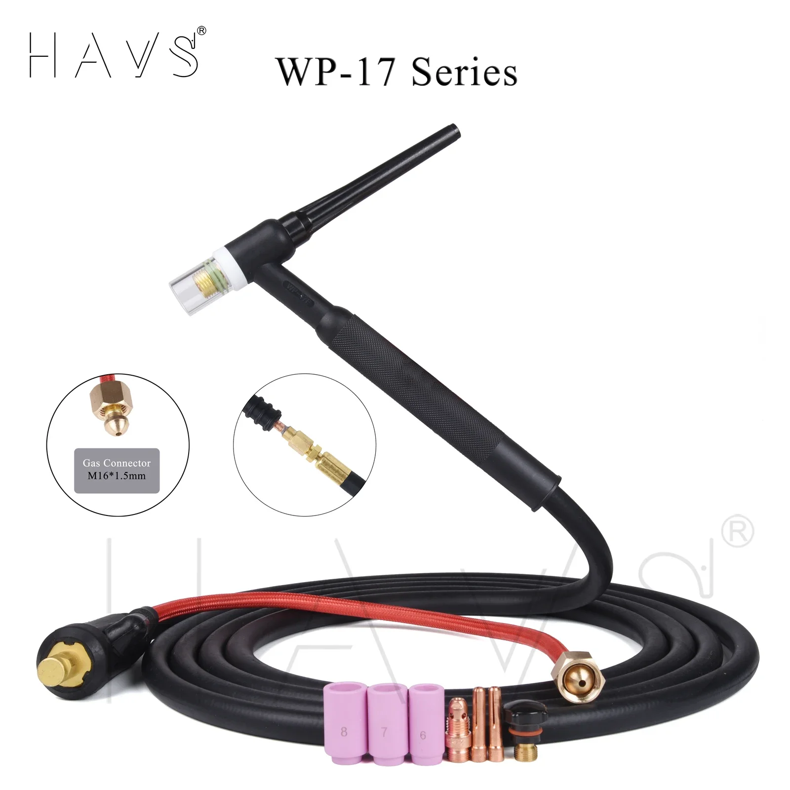 4M WP17 WP17FV WP17F TIG Welding Torch Gas-Electric Integrated Rubber Hose w/DKJ 10-25 35-50 w/ M16*1.5mm Gas Connector 13FT