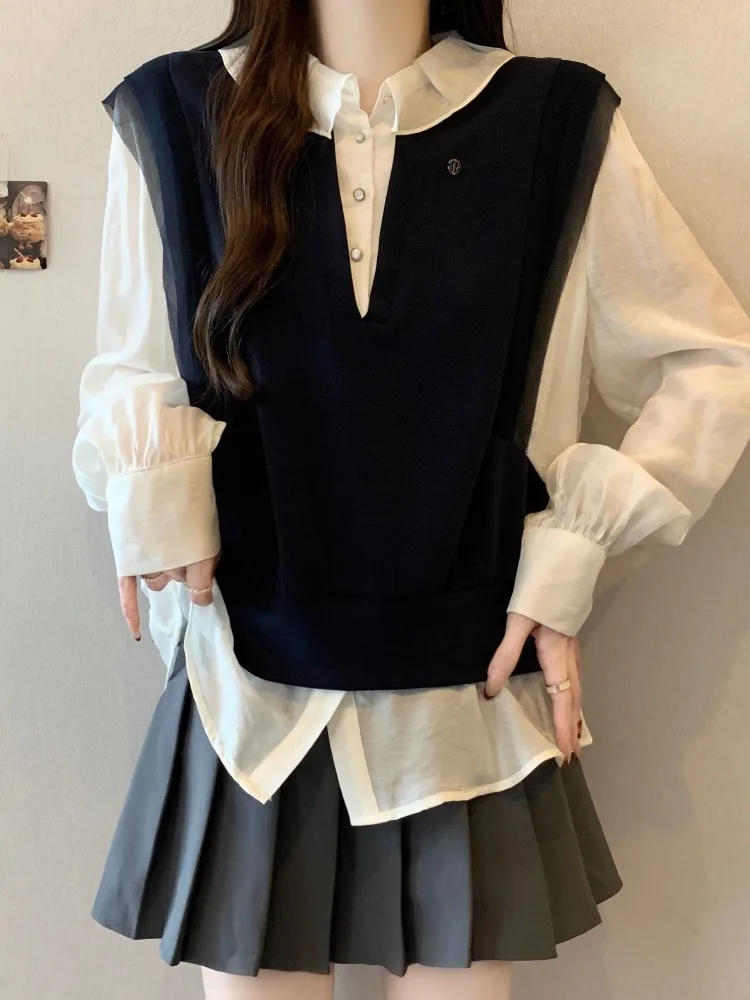 

Дизайнерская женская блузка больших размеров, весна 2026, новинка, французский стиль, свободный крой, с длинным рукавом, скрывающая живот