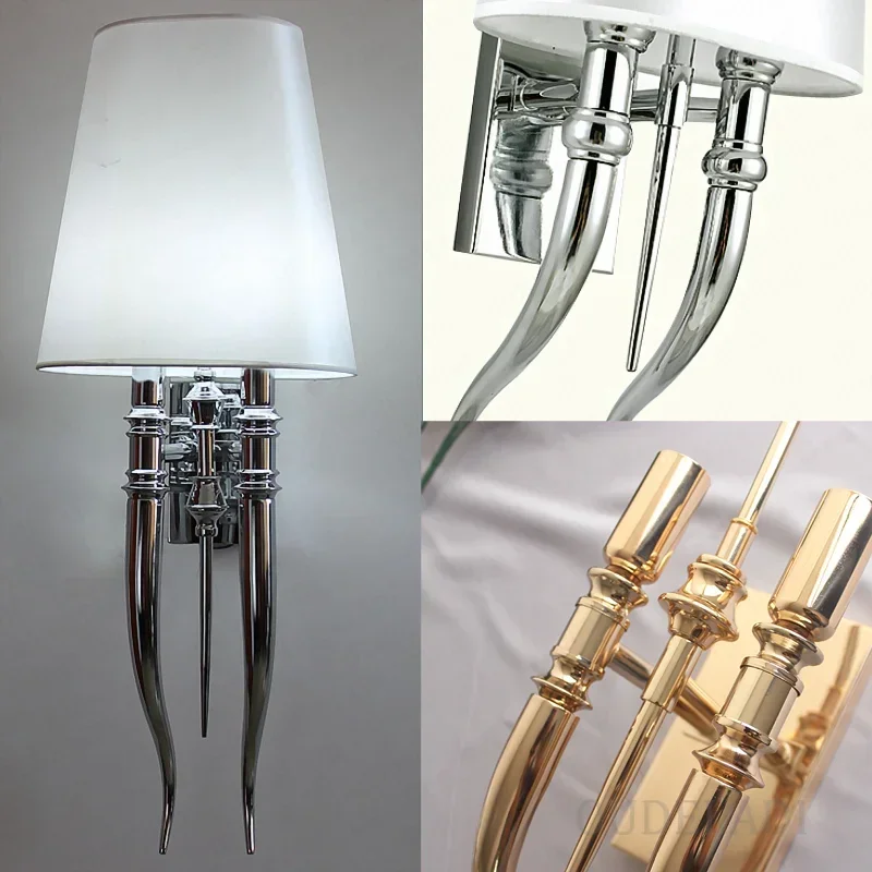 

E14 Hotels Wall Lamp Gold Creative Chrome Modern Iron Dining Living Room Bedroom Double Head AC110-240V Light Fixtures