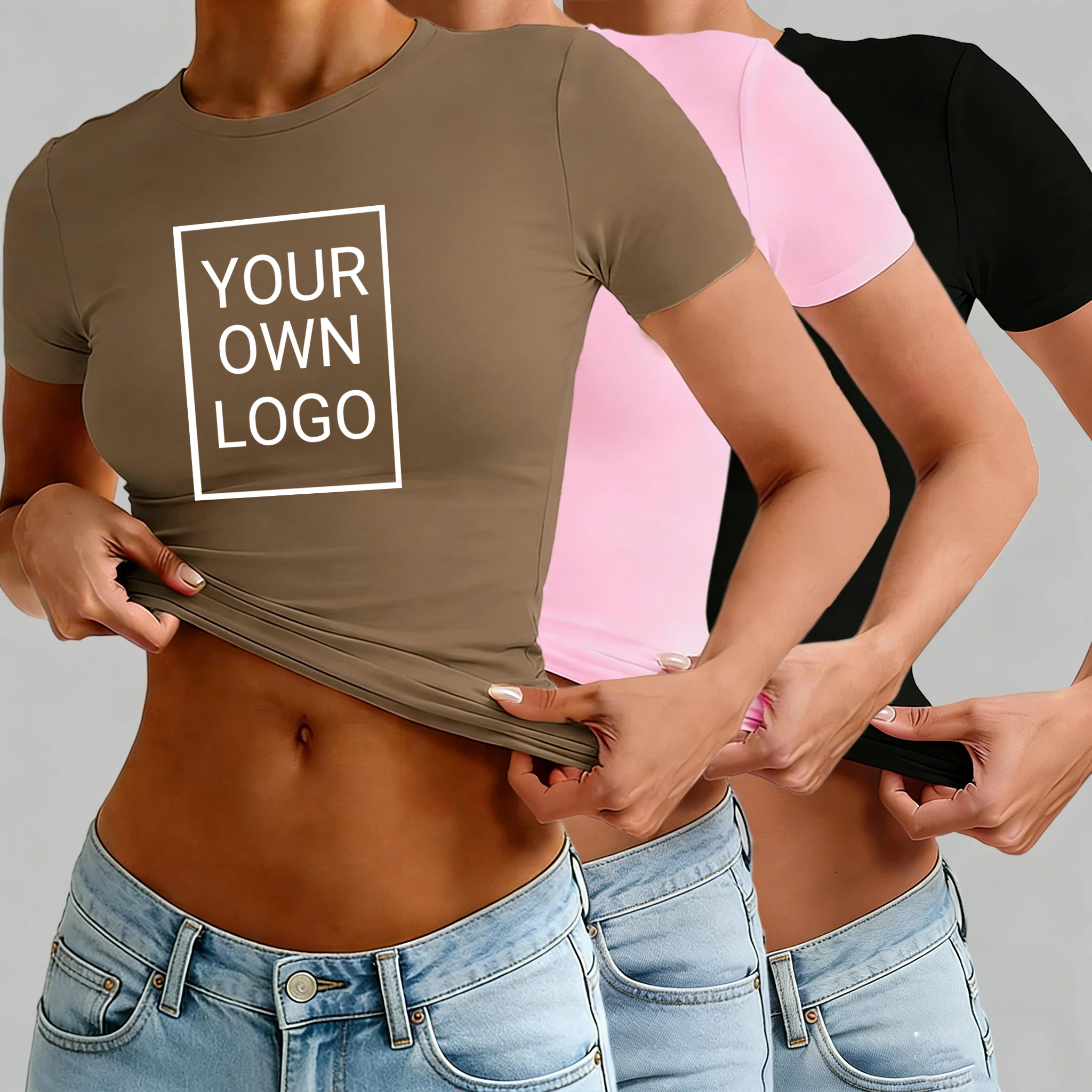 Customized Logo Pattern Womens Crop T-Shirt Slim DIY Crewneck Summer Short Sleeves Comfortable Sexy T Shirts All-Match Tops