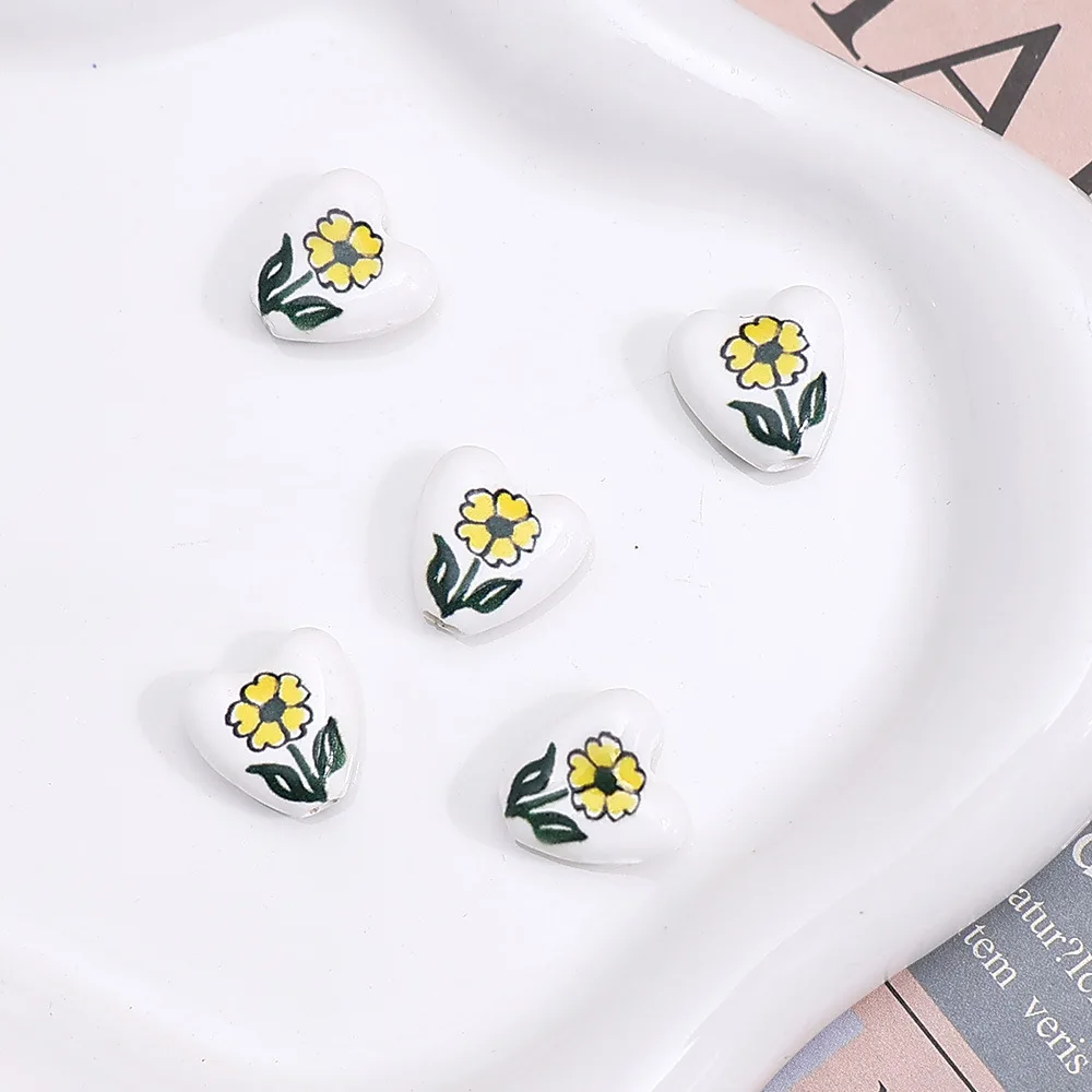 5PCS Summer Love Flowers Ceramics Beads For Jewelry Making Interval Beads Necklace Bracelet Craft DIY Supplies