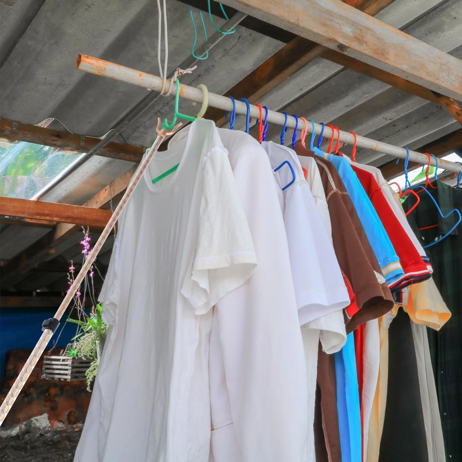 Riel de ropa retráctil, poste de secado de aluminio, tenedor telescópico, colgador de balcón, línea de armario para el hogar, poste Simple, herrajes para tendedero