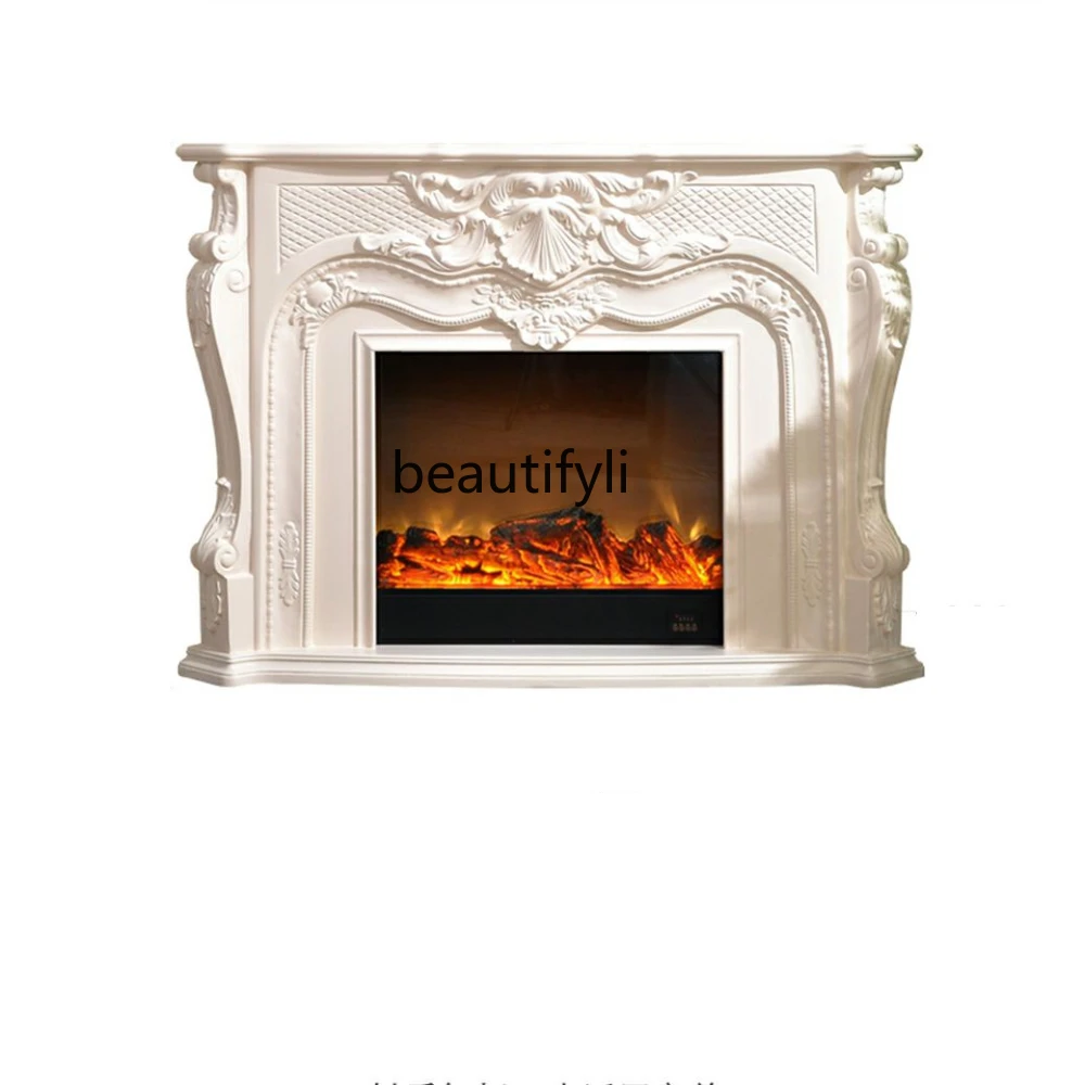 

1.485 M European Style Fireplace Curio Cabinet Ivory White Electric Fireplace Mantel Solid Wood American Style Villa Fireplace