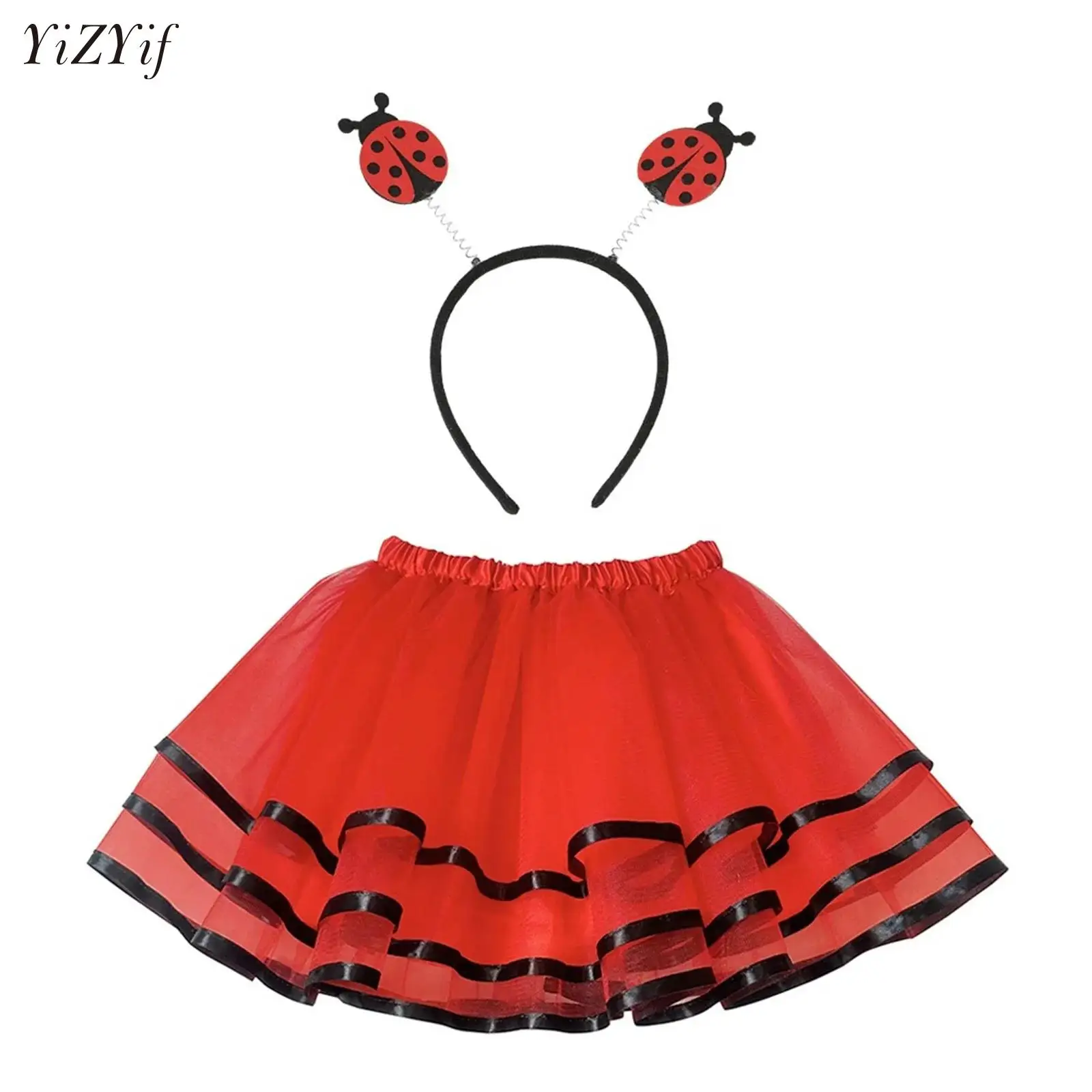 

Carnival Bee Cosplay Costume 4 Layered Tutu Skirt with Bumblebee Headband for Kids Halloween Yellow Ladybugs Honeybee Dress Up