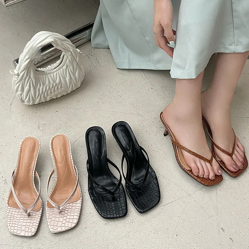 Pumps Shoes Low Heel Slides Slippers Woman Flip Flops 2024 Summer Female Casual Outdoor Ladies Heeled Sandals Big Size Footwear