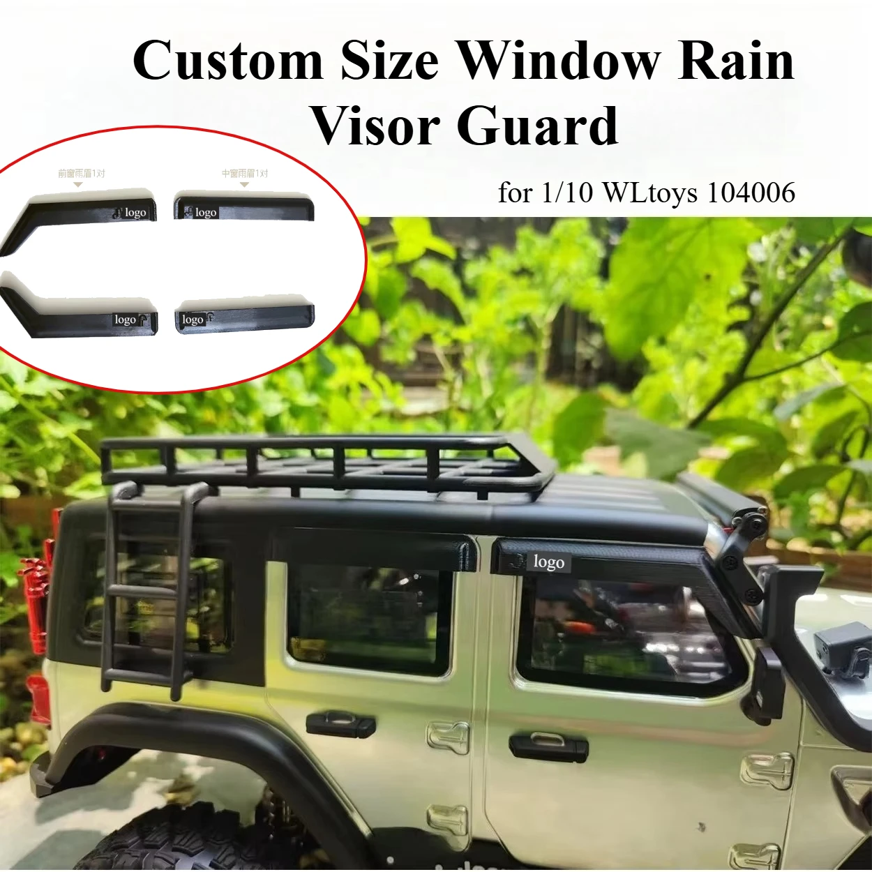 RC Crawler Decor Mod Parts Custom Size Window Rain Visor Guard for 1/10 WLtoys 104006 Off‑Road RC Vehicle Upgrade Accessories