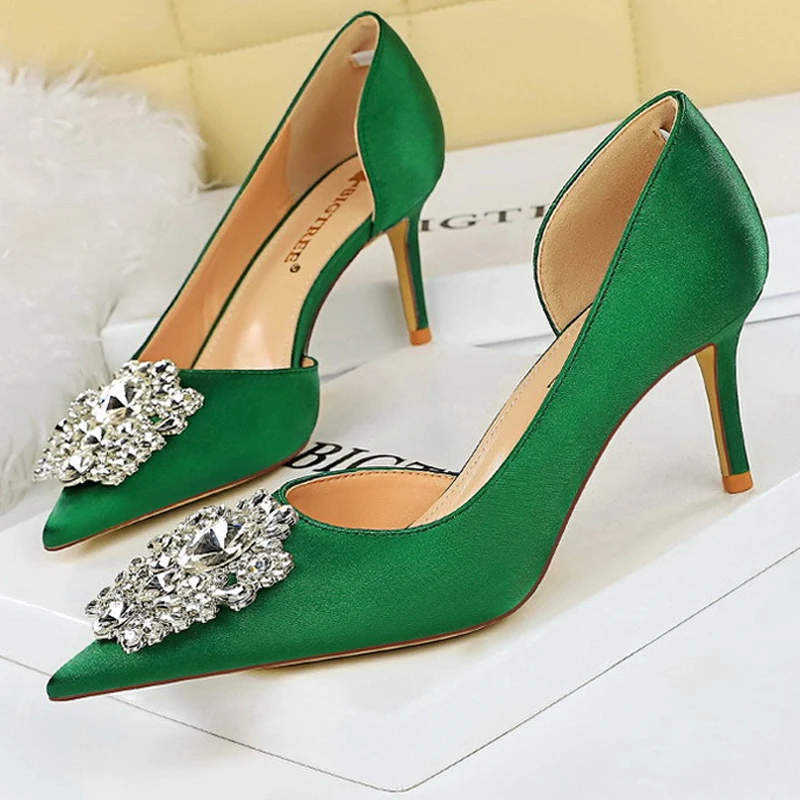 Rhinestone Kitten Heels Women Pumps Elegant Luxurious Banquet Shoes Pointed High Heels Lady Stilettos 7 Cm 10.5 Cm Heeled Shoes