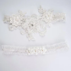 2Pcs/Set Womens Bridal Stretch Wedding Thigh Rings Embroidery Flower Faux Pearl Rhinestone Jewelry Prom Party Leg Garter