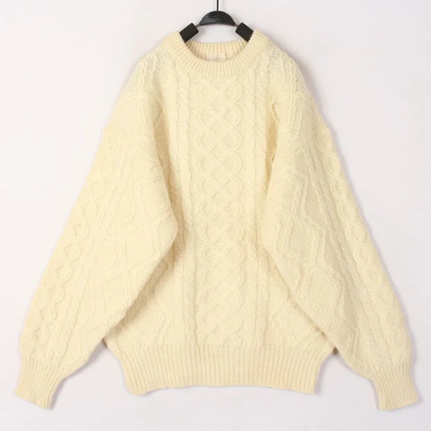 

Винтажный осенне-зимний белый вязаный шерстяной кардиган с 3D-вязкой в форме боба, ажурный дизайн, длинный рукав, круглый вырез горловины