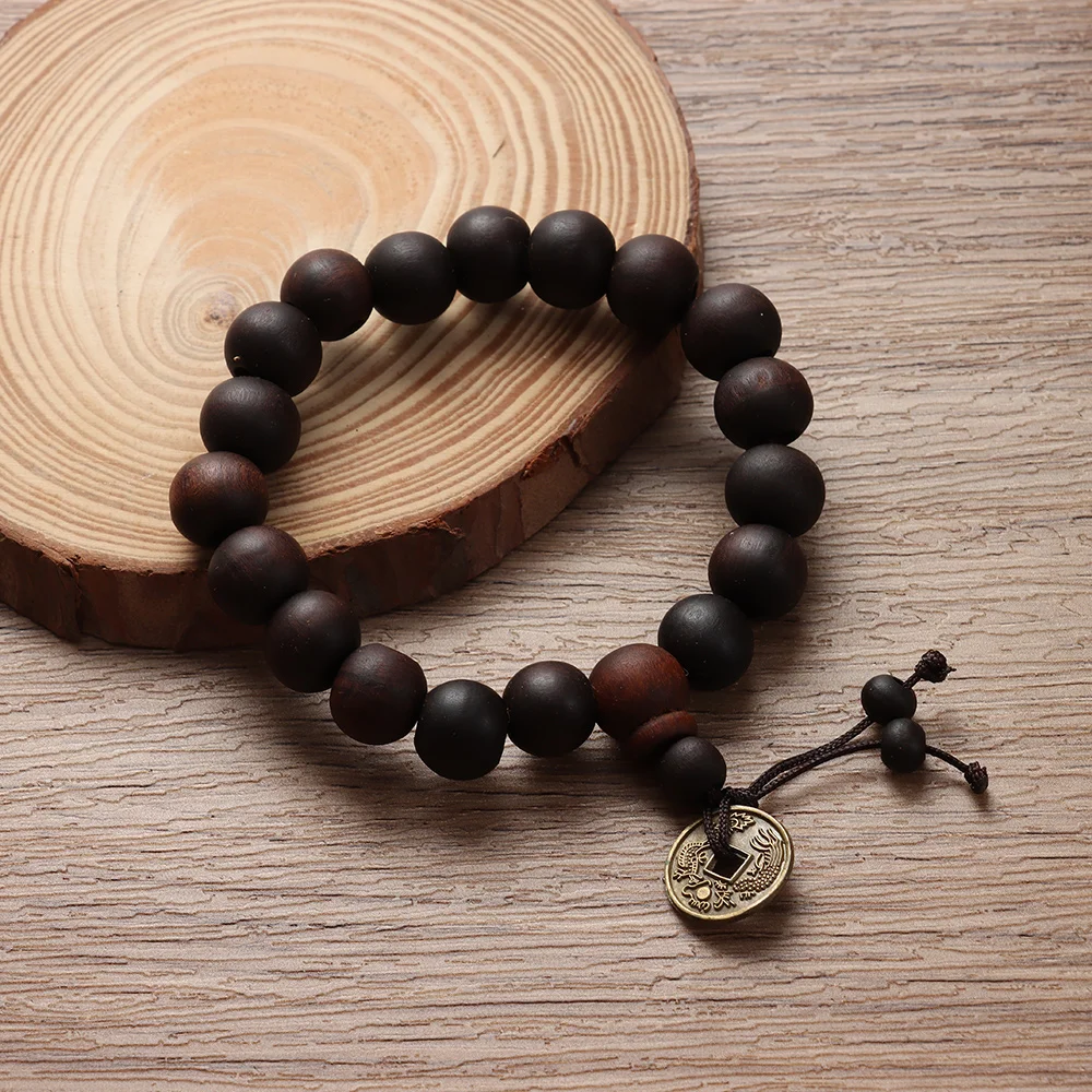 1Pc Wood Bead New Buddha Bracelet Buddhist  Bangle Prayer Beads Copper Coin Women Men Lucky Religion Bracelets Charm Jewelry