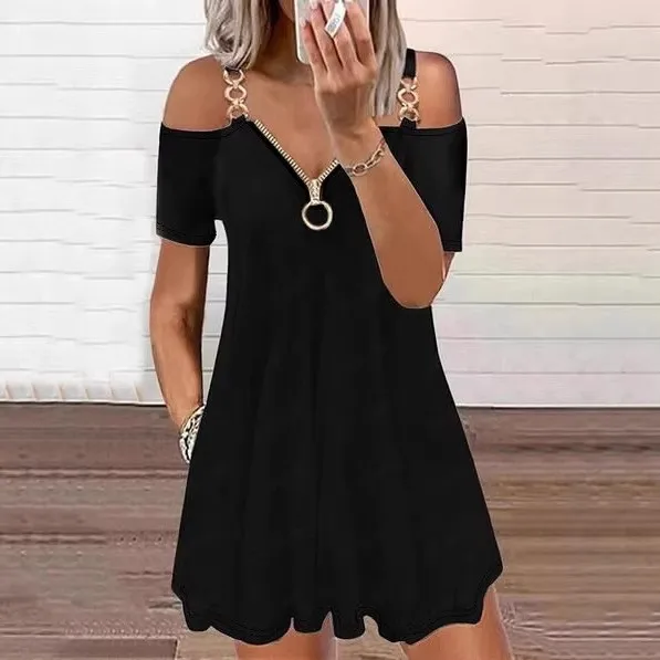 Vestido midi con tirantes finos, vestido lencero liso, vestido camisero mini con corte en A, dobladillo festoneado, cremallera frontal, color coral, negro, marrón